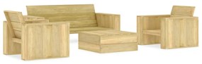 Set mobilier de gradina, 4 piese, lemn de pin tratat banca + 2x fotoliu + masa, 1