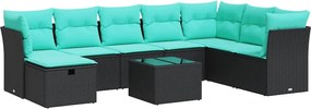 vidaXL Set mobilier de grădină cu perne, 9 piese, negru, poliratan