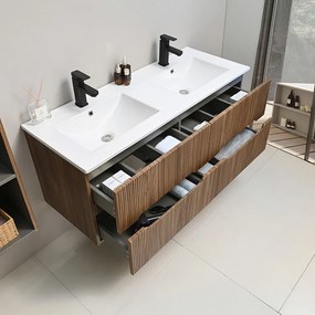 Mobilier de baie Trent 120 cm cu chiuvetă și oglindă ceramică 60x120 cm stejar apus de soare