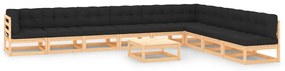 Set mobilier gradina cu perne antracit, 10 piese, lemn de pin Maro si negru, 1, Da