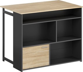 HOMCOM Masă de bar extensibilă cu blat rabatabil, masă înaltă pentru bucătărie, 1 dulap și 4 compartimente deschise, 116x79,6x90,5cm, negru | Aosom Romania