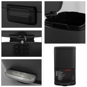 Coș de gunoi cu pedală soft-close Spirella Akira50 l, negru mat, 50 l