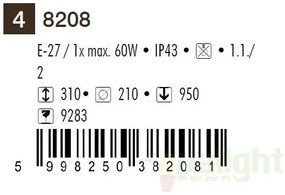 Pendul pentru exterior, inaltime reglabila, IP43, negru Velence 8208 RX