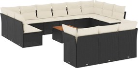 vidaXL Set mobilier de grădină cu perne, 14 piese, negru, poliratan