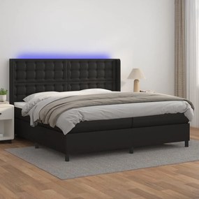 3139403 vidaXL Pat cu arcuri, saltea și LED, negru, 200x200cm, piele ecologică