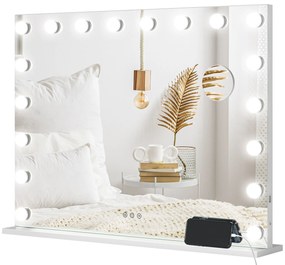 HOMCOM Oglindă machiaj luminoasă LED intensitate reglabilă, oglindă de mărire port USB, 80 x 62 cm | Aosom Romania