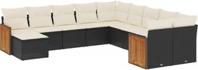 vidaXL Set canapele de grădină cu perne, 11 piese, negru, poliratan