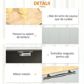 HOMCOM Insulă de Bucătărie cu Blat de Lucru din Lemn de Cauciuc, Roți, 2 Sertare, Dulăpior și Rafturi, 104x46x91 cm, Gri | Aosom Romania