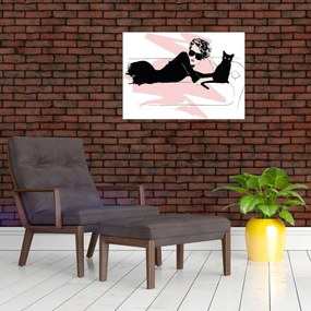 Tablou pe sticlă - Doamnă de modă (70x50 cm)