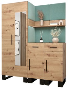 Set mobilier pentru hol Amanda 15 (Stejar artisan + verde). 1085985