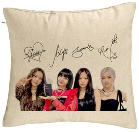 Perna Decorativa, Model Blackpink K-POP semnaturi, 40x40 cm, Bej, Husa Detasabila, Burduf