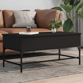 vidaXL Măsuță de cafea, negru, 100x50x45 cm, lemn prelucrat și metal