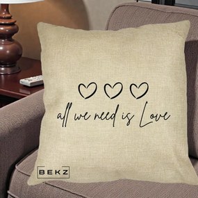 Perna Decorativa All We Need Is Love, 40x40 cm, Crem, Husa Detasabila, Perna Inclusa, BEKZ®