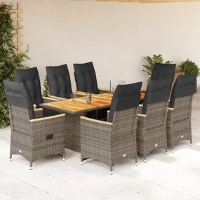 3276974 vidaXL Set bistro de grădină cu perne, 9 piese, gri, poliratan