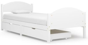 3060479 vidaXL Cadru de pat cu 2 sertare, alb, 90x200 cm, lemn masiv de pin