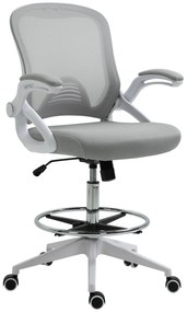 Vinsetto Scaun de birou ergonomic, cu înălțime reglabilă, suport picioare, brațe rabatabile, plasă respirabilă, 360° rotativ, gri/alb | Aosom Romania