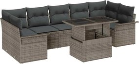 vidaXL Set de canapele pentru grădină cu pernă 8 pcs Gri poliratan