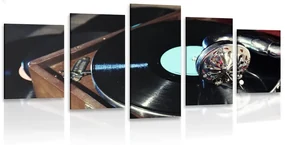 Tablou 5-piese gramofon cu o placă de vinil
