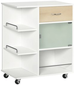 HOMCOM Carucior de bucătărie insulă centrală de bucătărie cu roți pivotante 360° rafturi cu bariere 65 x 39 x 80 cm alb | Aosom Romania