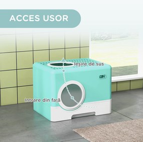 PawHut Litieră pentru Pisici cu Capac și Lopățică, Intrare Dublă și Tavă Detașabilă, 52x41x38.5 cm, Verde | Aosom Romania