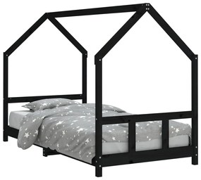 835729 vidaXL Cadru de pat pentru copii, negru, 90x190 cm, lemn masiv de pin