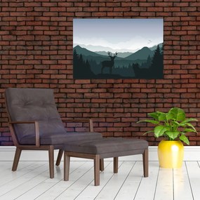 Tablou - Cerb cu lup pe stânci (90x60 cm)