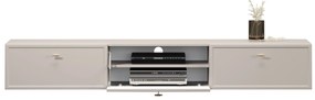 Comodă TV suspendată Lorini 200 cm cu sertare - culoare cașmir / mânere aurii tip T-bar