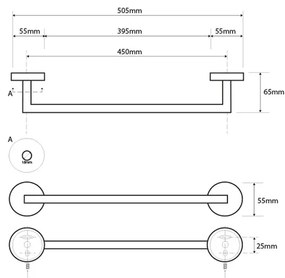 SAPHO XS401 X-Steel suport pentru prosoape 50,5 cm, oțel inoxidabil periat