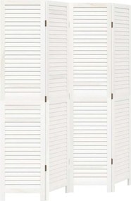 vidaXL Paravan cameră 4 panouri, alb, lemn masiv paulownia