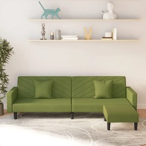 3081846 vidaXL Canapea pat cu 2 perne&taburet, 2 locuri, verde deschis,catifea