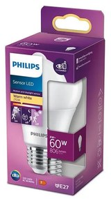 Bec LED cu senzor Philips A60 E27/8W/230V 2700K