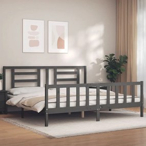 3192903 vidaXL Cadru pat cu tăblie 200x200 cm, gri, lemn masiv