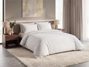 Set lenjerie de pat creponata DENYX BLEND crem deschis, buzunar hotel + cearsaf Jersey 90 x 200 cm gri-bej, pentru un pat simplu