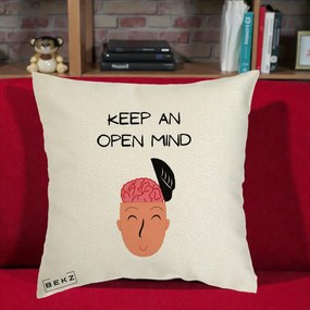 Perna Decorativa Keep An Open Mind, 40x40 cm, Ecru, Husa Detasabila, Perna Inclusa, BEKZ®