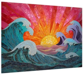 Tablou pe sticlă - Mozaic de valuri (70x50 cm)