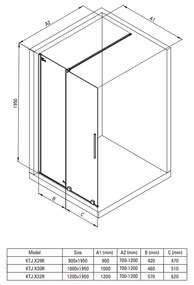 Paravan dus sticla securizata walk-in cu usa glisanta, 90x195 cm, auriu lucios, Deante Prizma Auriu lucios, 900x1950 mm