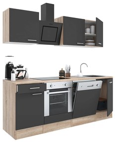 Mobilă de bucătărie Yorki 220, corp din stejar sonoma, față antracit satinat cu element inferior al cuptorului