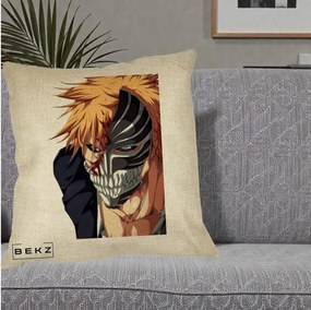 Perna Personalizata Bleach Ichigo Masca Hollow, 40x40 cm, Crem, Husa Detasabila, Perna Inclusa, BEKZ®