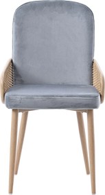 Set de 2 scaune moderne tapițate în ratan și material cu efect de catifea, Gri