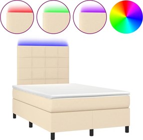 vidaXL Pat cu arcuri, saltea și LED, crem, 120x190 cm, textil