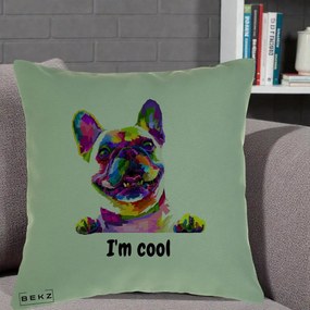 Perna Personalizata Bulldog Francez I'm Cool, 40x40 cm, Verde, Husa Detasabila, Perna Inclusa, BEKZ®