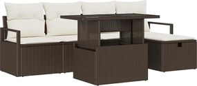 vidaXL Set de canapele pentru grădină cu pernă 6 pcs Maro Rattan poli