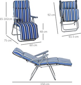 Outsunny Set de 2 Șezlonguri de Grădină Pliabile, Șezlonguri cu Spătar Reglabil pe 5 Nivele, Perne, Cotiere, din Oțel și Poliester, pentru Exterior, Terasă, Albastru și Crem | Aosom Romania