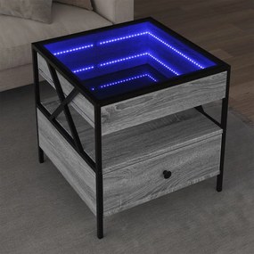 847715 vidaXL Măsuță de cafea cu LED infinity, gri sonoma, 50x50x51 cm