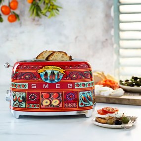Prajitor de paine SMEG Dolce & Gabbana Sicily is my Love! TSF01DGEU, 950 W, 2 felii, 6 trepte, Tava pentru firimituri, Cablu integrat, Otel inoxidabil, Multicolor