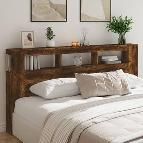 837369 vidaXL Tăblie de pat cu LED, stejar fumuriu, 220x18,5x103,5 cm, lemn