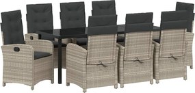 vidaXL Set de masă pentru grădină cu pernă 9 pcs Gri deschis poliratan