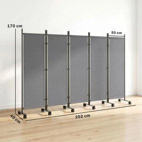 Outsunny Separator de cameră 5 piese 252 x 40 cm Paravan independent cu 12 roți Pliabil Separator DIY Gri închis | Aosom Romania