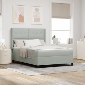 vidaXL Pat box spring cu saltea, gri deschis, 140x200 cm, catifea