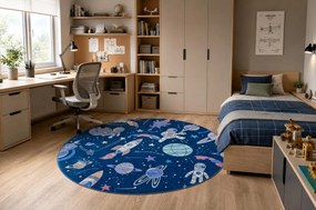 BAMBINO 61580 cerc covor lavabil rachetă spațială pentru copii anti-alunecare - bleumarin / portocaliu